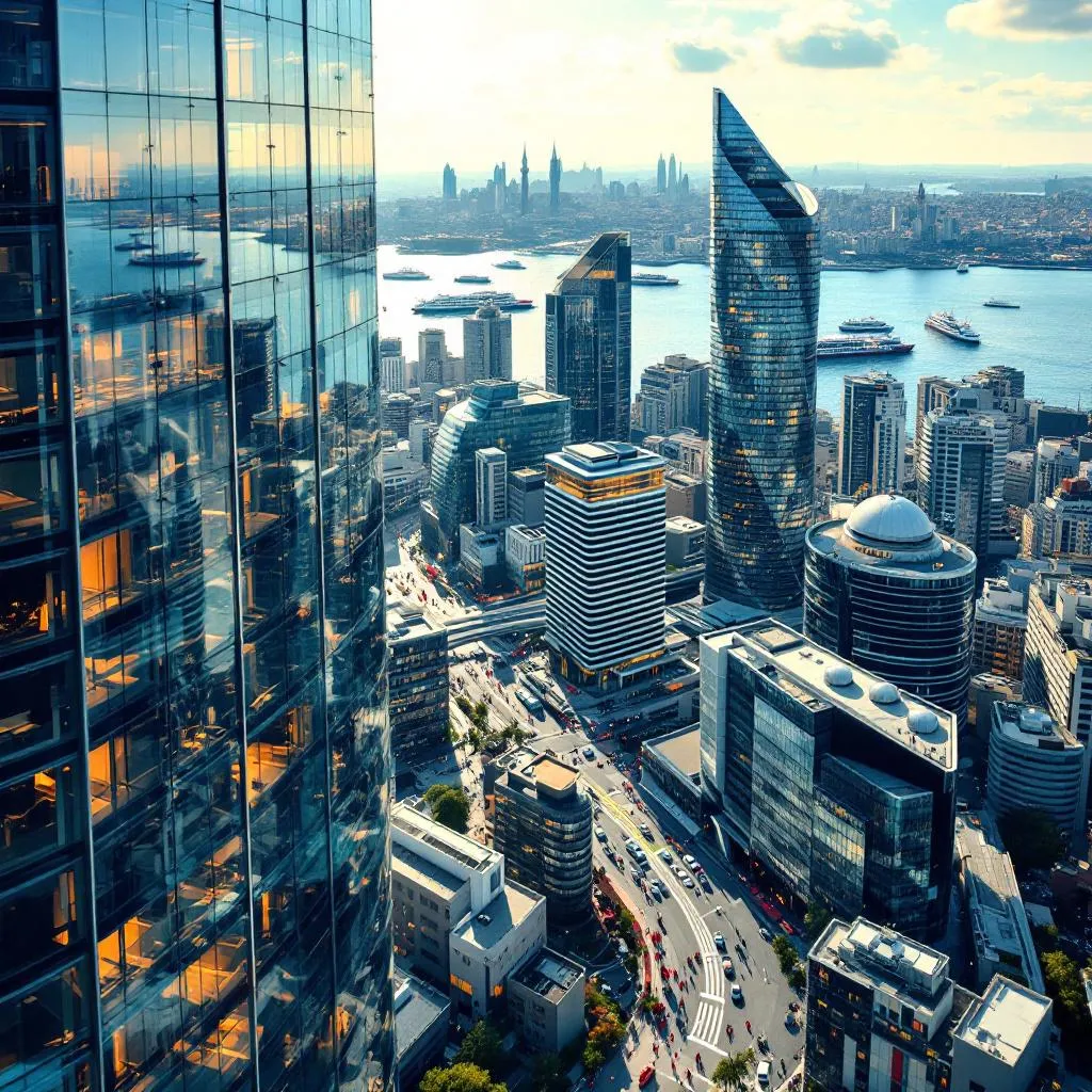 İstanbul'un modern iş merkezi ve Boğaz manzarası, Türkiye'nin ticari merkezi