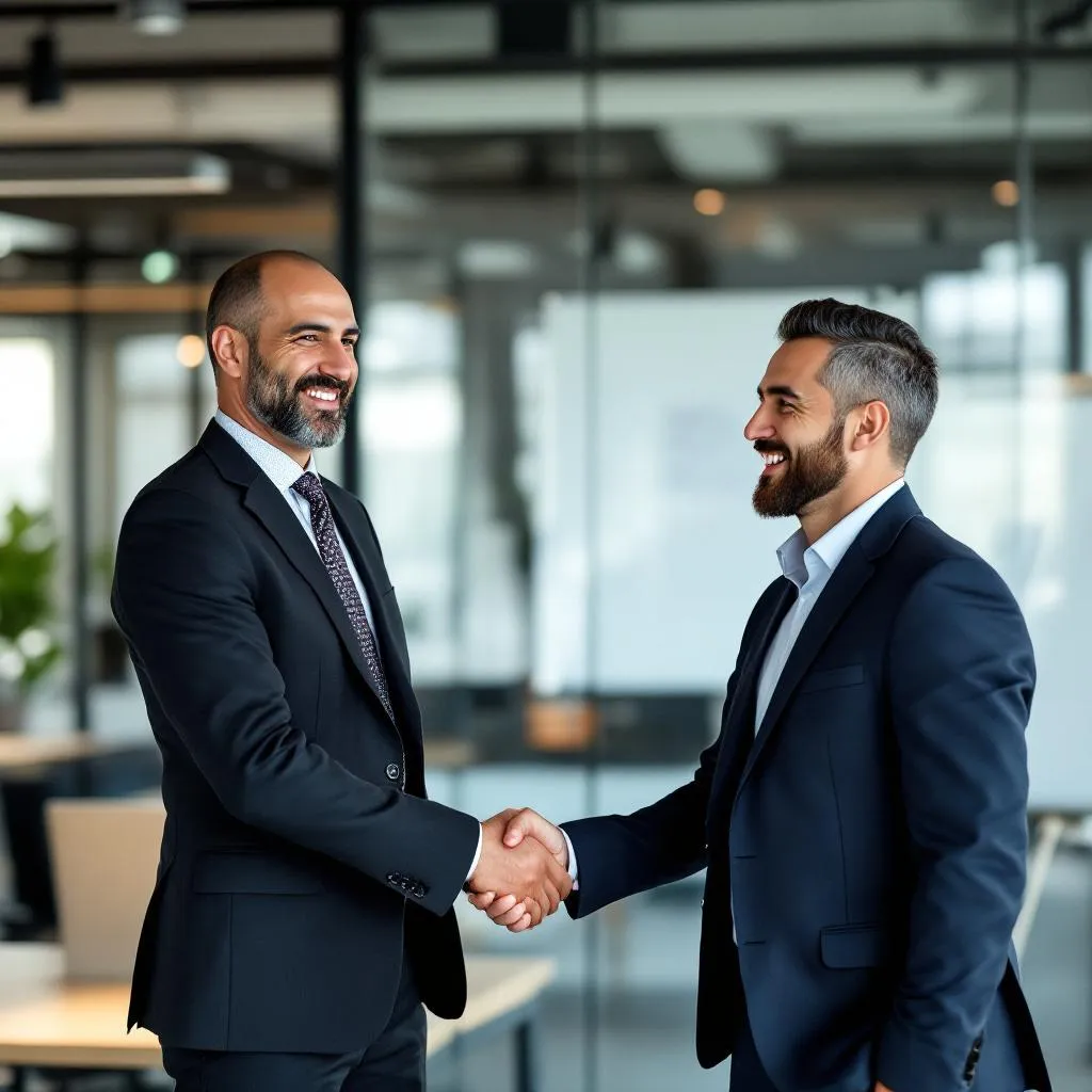 Türk ve yabancı iş insanları arasında anlaşma ve el sıkışma anı