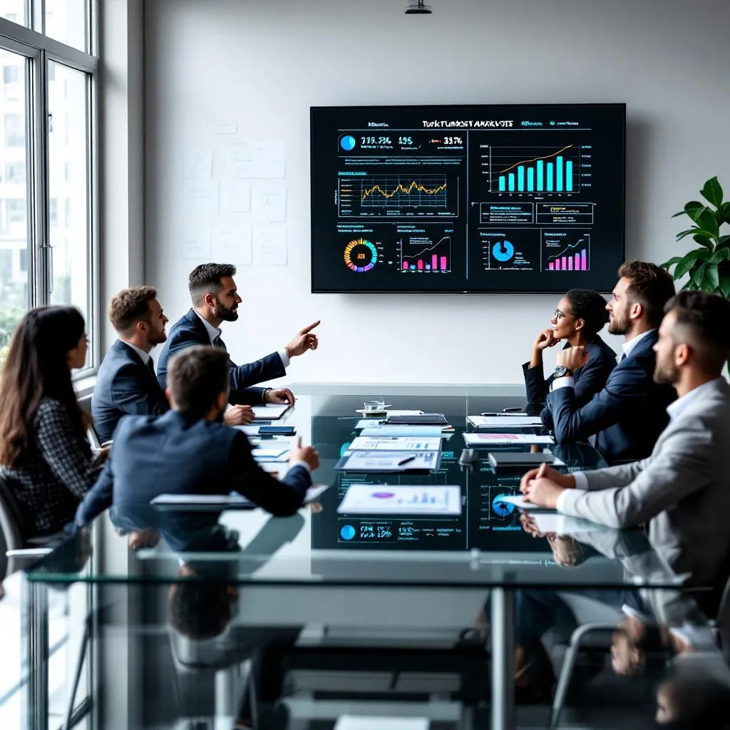 Türkiye pazarı analiz grafikleri ve iş profesyonelleri toplantı halinde